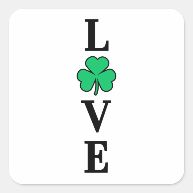 Pegatina Cuadrada LOVE Clover Shamrock Ireland St Patrick's Fiesta (Anverso)