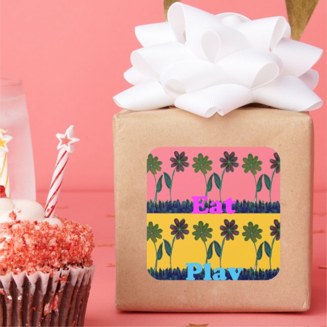 Pegatina Cuadrada Love Eat Play Art Print (Fiesta)