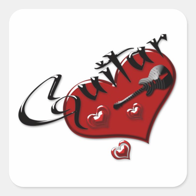Pegatina Cuadrada Love Electric Guitar Heart (Anverso)