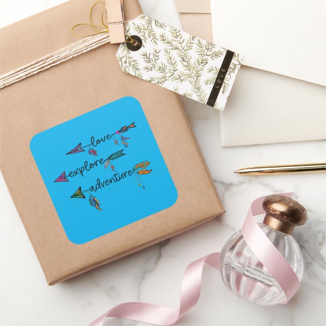 Pegatina Cuadrada Love Explore Adventure Arrow Tribal Boho Design (Regalar)
