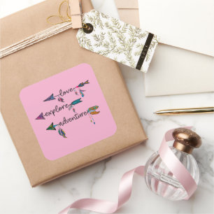 Pegatina Cuadrada Love Explore Adventure Arrow Tribal Boho Design