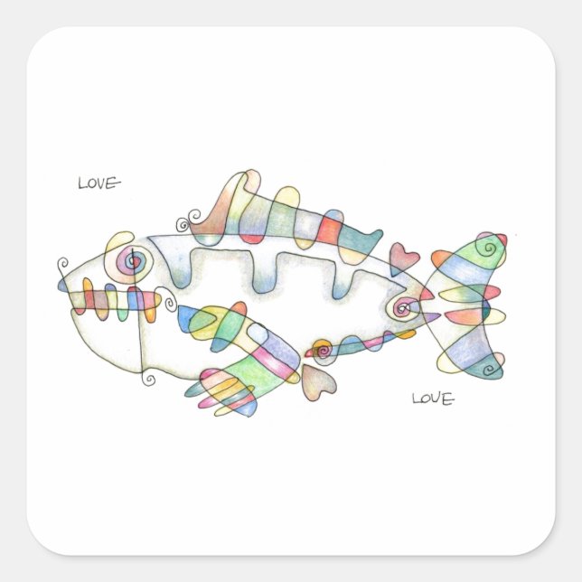 Pegatina Cuadrada love fish love (Anverso)