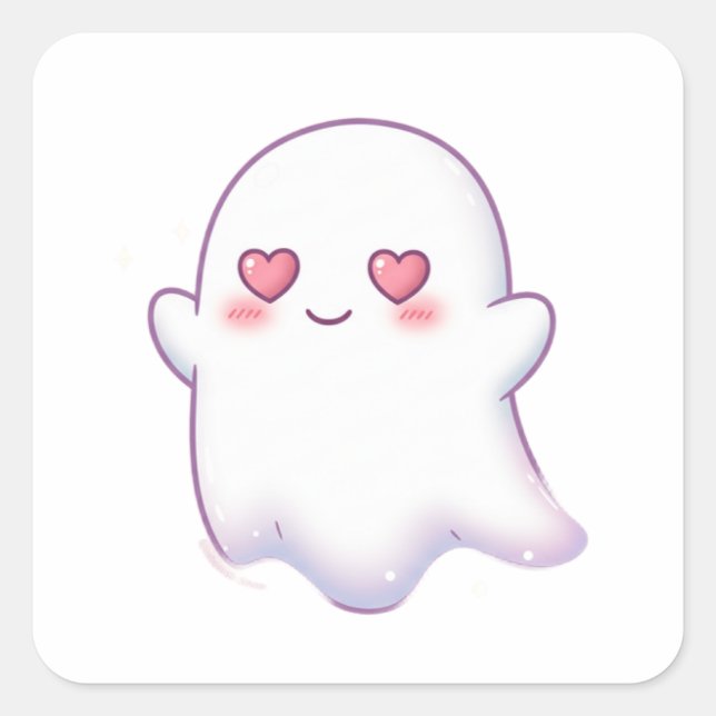 Pegatina Cuadrada Love Ghost – Kawaii & Adorable! (Anverso)