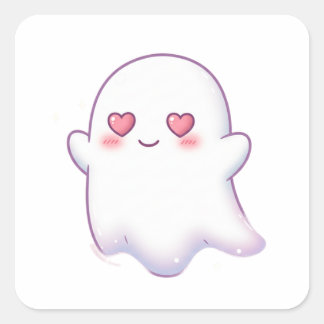 Pegatina Cuadrada Love Ghost – Kawaii & Adorable!
