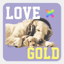 Pegatina Cuadrada LOVE × GOLDEN RETRIEVER - Custom スケートボード