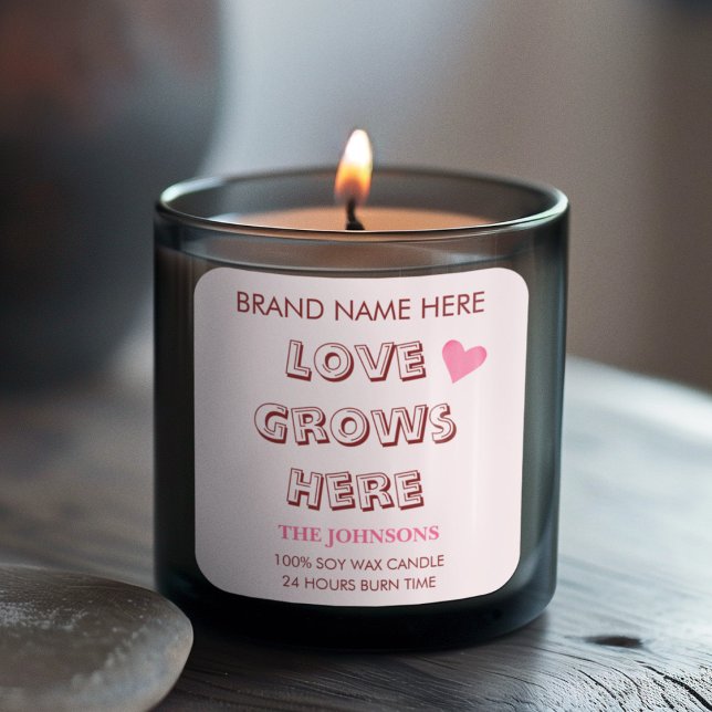 Pegatina Cuadrada Love Grows Here | Valentine's Day Candle Labels  (Subido por el creador)
