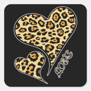 Pegatina Cuadrada Love Hearts Leopard Print Cheetah Animal Lover T-