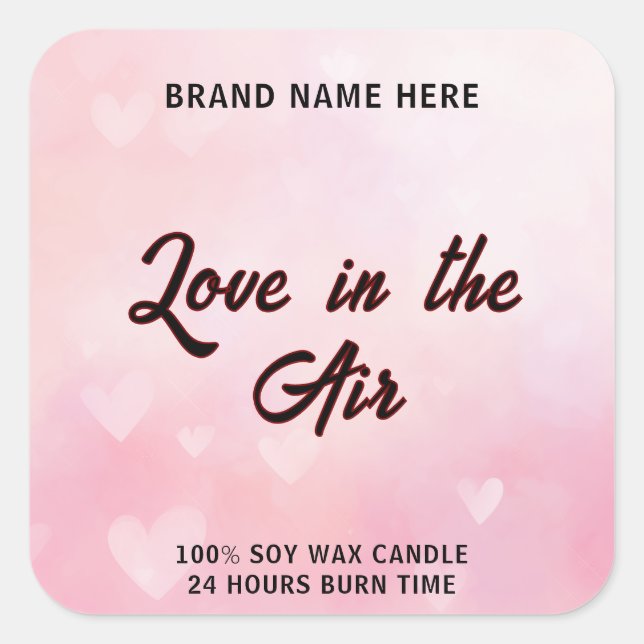Pegatina Cuadrada Love in the Air Candle – Custom Romantic Label (Anverso)