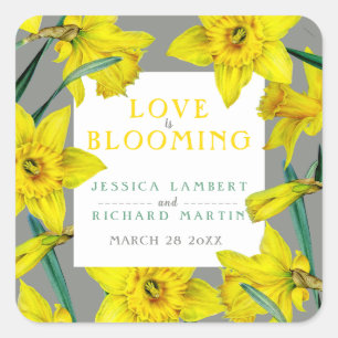Pegatina Cuadrada Love is blooming watercolor yellow spring wedding