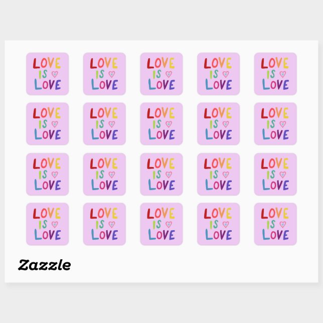 Pegatina Cuadrada LOVE IS LOVE Rainbow Handlettering Set de (Hoja)