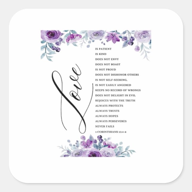 Pegatina Cuadrada Love Is Patient Kind Does Not Envy Bible Verse Cla (Anverso)