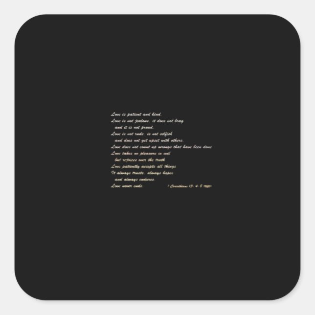 Pegatina Cuadrada Love Is Patient Simple Inspirational Design  (Anverso)