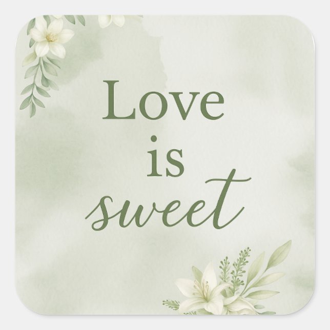 Pegatina Cuadrada Love Is Sweet Treat Label for Bridal Shower Favor (Anverso)