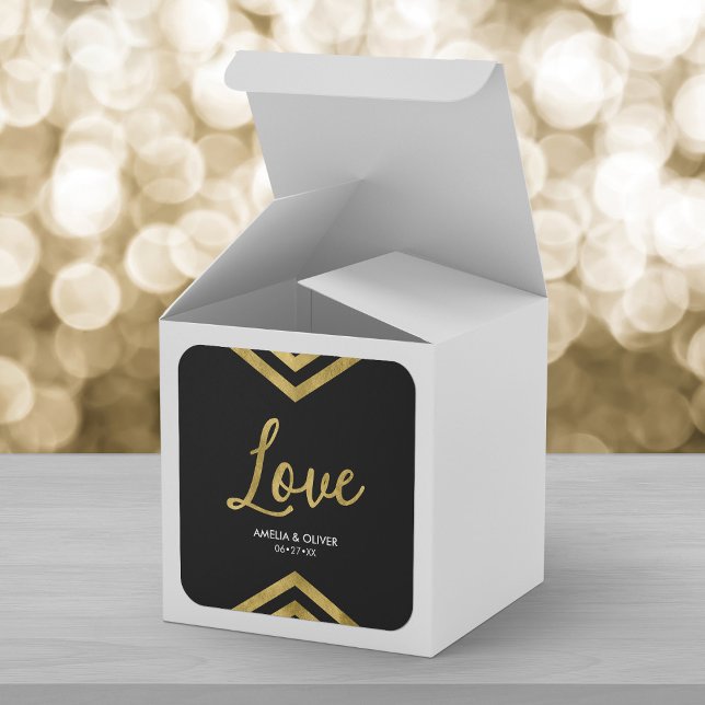 Pegatina Cuadrada Love Modern Elegant Faux Gold Chevron Geométrico (Subido por el creador)