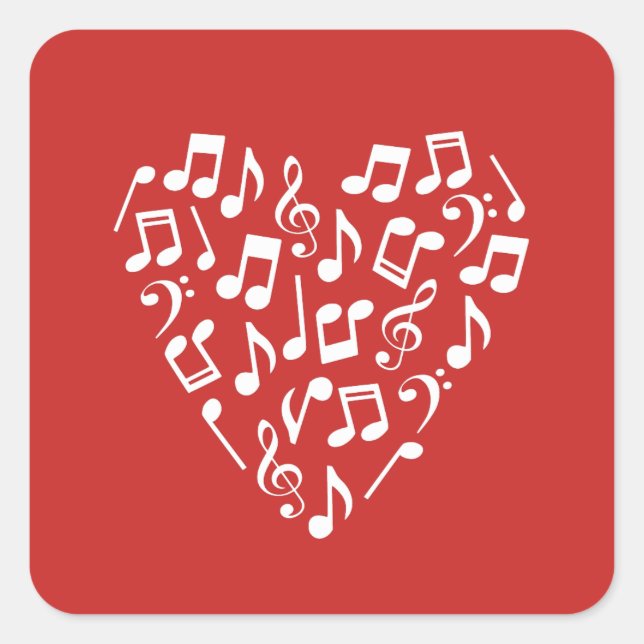 Pegatina Cuadrada Love Music Heart of Music Notes (Anverso)