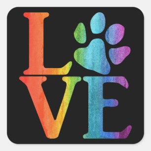 Pegatina Cuadrada Love Paw Classic Rainbow
