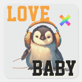 Pegatina Cuadrada LOVE × PENGUIN - Custom スケートボード