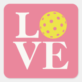 Pegatina Cuadrada "LOVE" Pickleball Chicle Rosa Burbuja