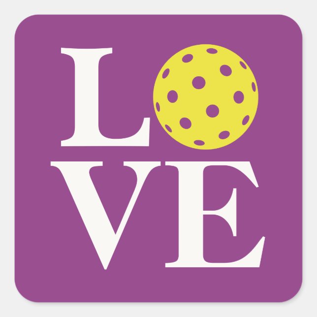 Pegatina Cuadrada "LOVE" Pickleball Frambuesa Morado (Anverso)