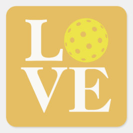 Pegatina Cuadrada "LOVE" Pickleball Mostaza Amarillo