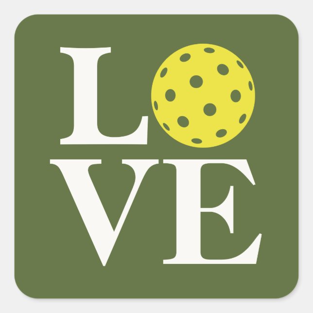 Pegatina Cuadrada "LOVE" Pickleball Verde Oliva (Anverso)