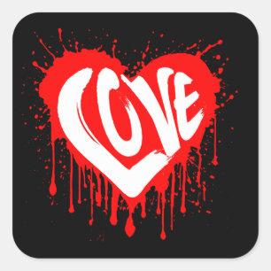 Pegatina Cuadrada Love Retro Red Heart Valentine White Text