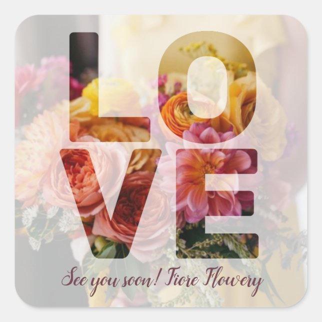 Pegatina Cuadrada LOVE Valentine Theme Sheer Overlay Photo (Anverso)