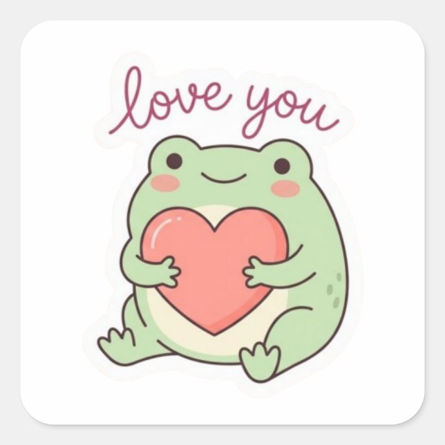 Pegatina Cuadrada Love You Frog Sticker Cute Frog Heart Soft Aesthet (Anverso)