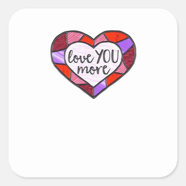 Pegatina Cuadrada Love You More Stained Glass Heart Mosaic Artistic  (Anverso)