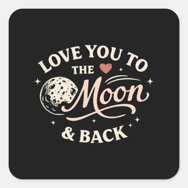 Pegatina Cuadrada Love You to the Moon Retro Classic Valentine (Anverso)