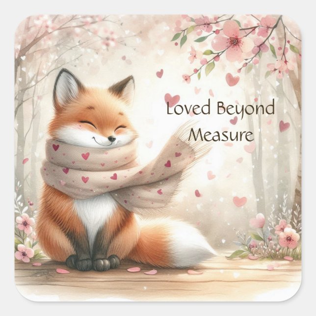 Pegatina Cuadrada Loved Beyond Measure Whimsical Fox Sticker (Anverso)