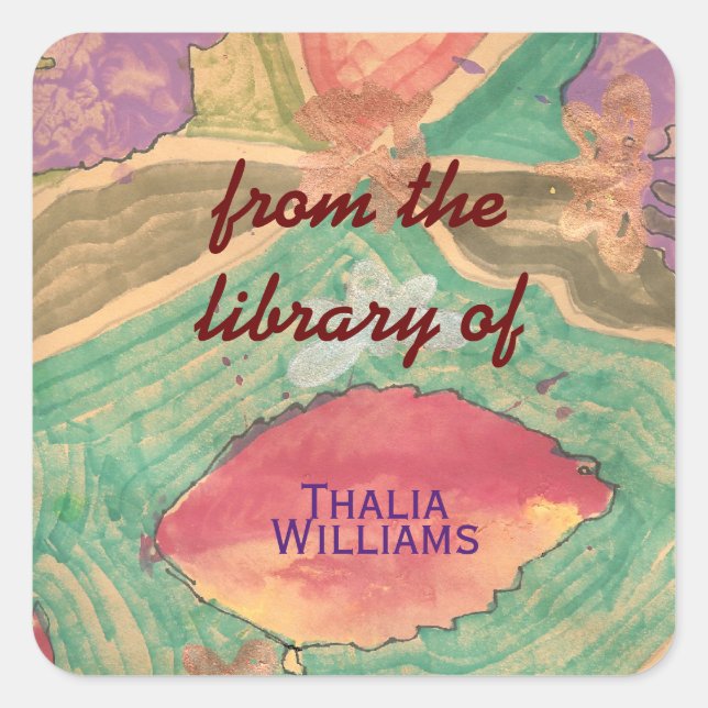 Pegatina Cuadrada Lovely leaves custom bookplates (Anverso)