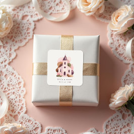 Pegatina Cuadrada Lovely Rustic Pink Tones Church Wedding