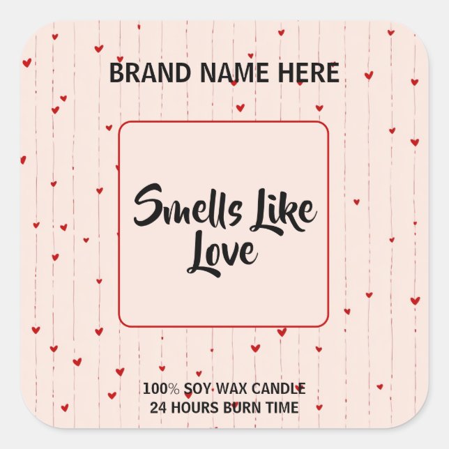 Pegatina Cuadrada Lovely Valentine Candle Label With Editable Text  (Anverso)