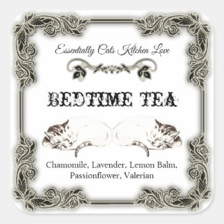 Pegatina Cuadrada Lovely Vintage Cat Label