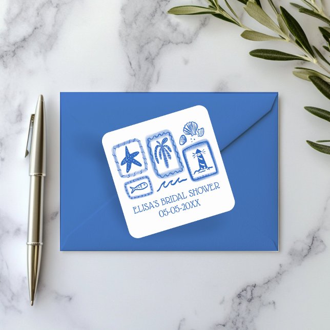 Pegatina Cuadrada LoveNotes from Sea Cute Beach PERSONALIZADO Bridal (LoveNotes from Sea Cute Beach CUSTOM Bridal Shower Square Sticker
)