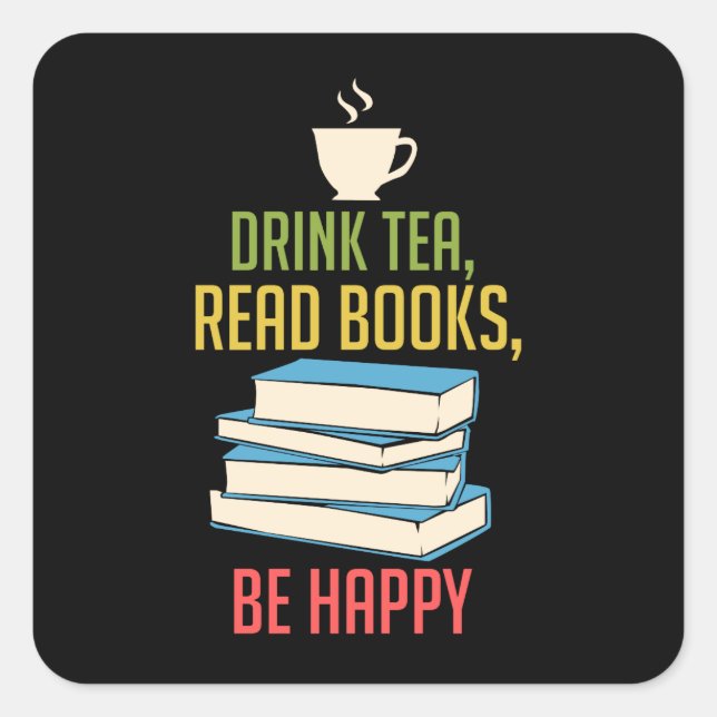 Pegatina Cuadrada Lover del libro - Tea Books Happy (Anverso)