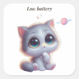 Pegatina Cuadrada Low Battery Cat Meme Sticker