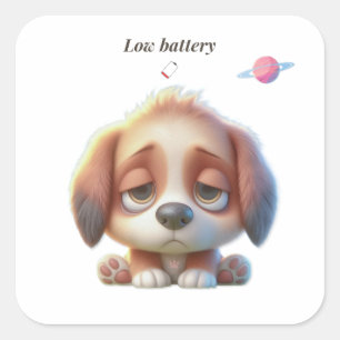 Pegatina Cuadrada Low Battery Dog Sticker