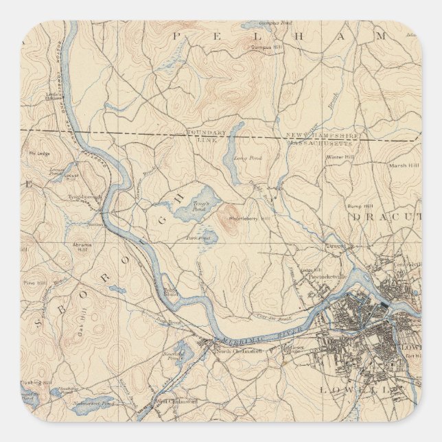 Pegatina Cuadrada Lowell, Massachusetts (Anverso)