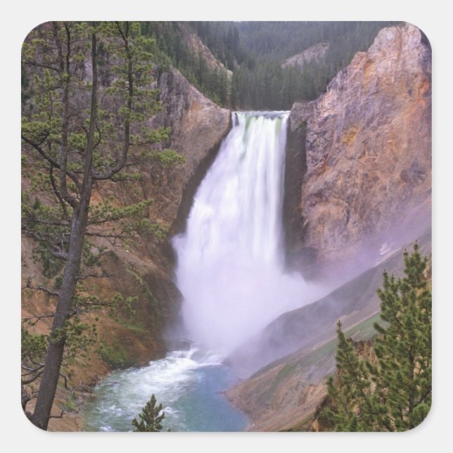 Pegatina Cuadrada Lower Yellowstone Falls, Gran Cañón de (Anverso)