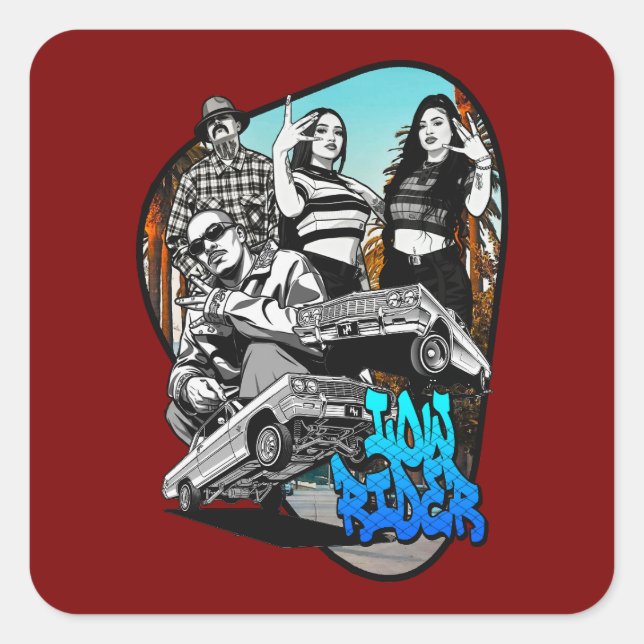 Pegatina Cuadrada Lowrider Urban Art – Chicano Streetwear Culture (Anverso)