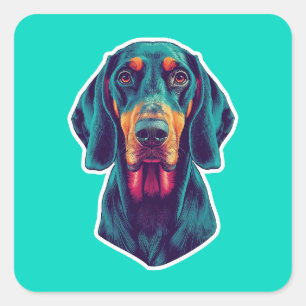 Pegatina Cuadrada Loyal Glow – Bluetick Coonhound Vibrante Arte Pop