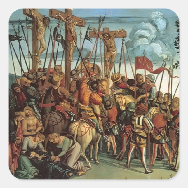 Pegatina Cuadrada Luca Signorelli - La Crucifixión (Anverso)