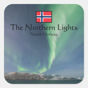 Pegatina Cuadrada Luces boreales de Noruega