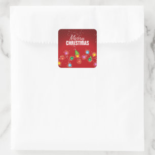 Pegatina Cuadrada Luces de árbol de Navidad coloridas brillantes Fie