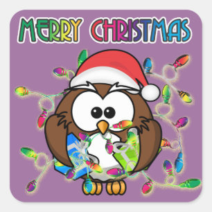 Pegatina Cuadrada Luces de búho y Navidades de Santa María