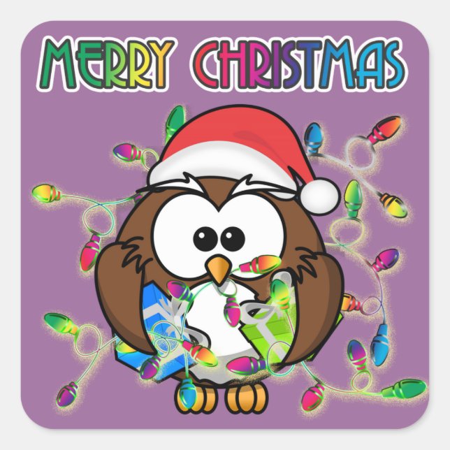 Pegatina Cuadrada Luces de búho y Navidades de Santa María (Anverso)