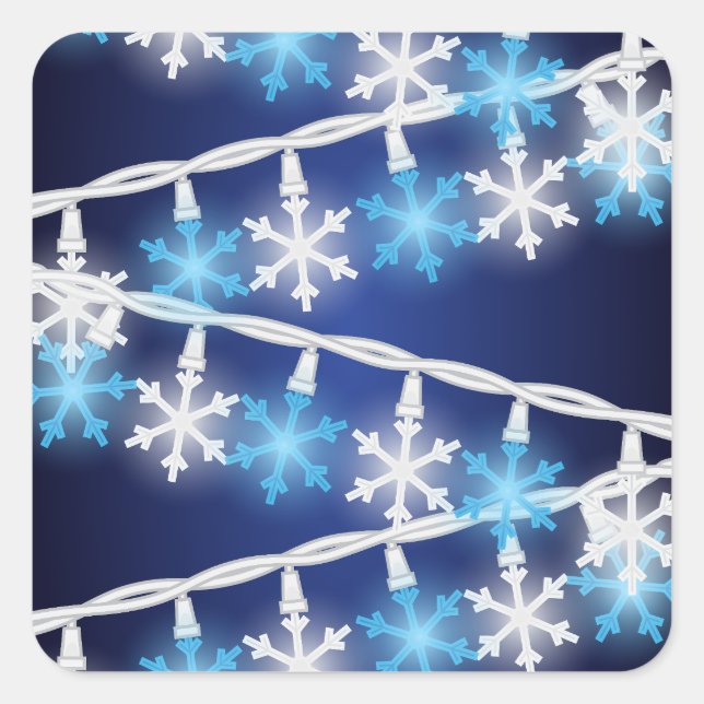 Pegatina Cuadrada Luces de Copo de Nieve (Anverso)