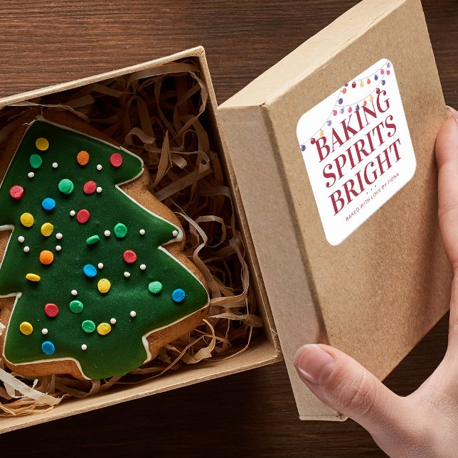 Pegatina Cuadrada Luces de Cuerda de Espíritus Navideños (Holiday Baking Spirits Bright String Lights Square Sticker)